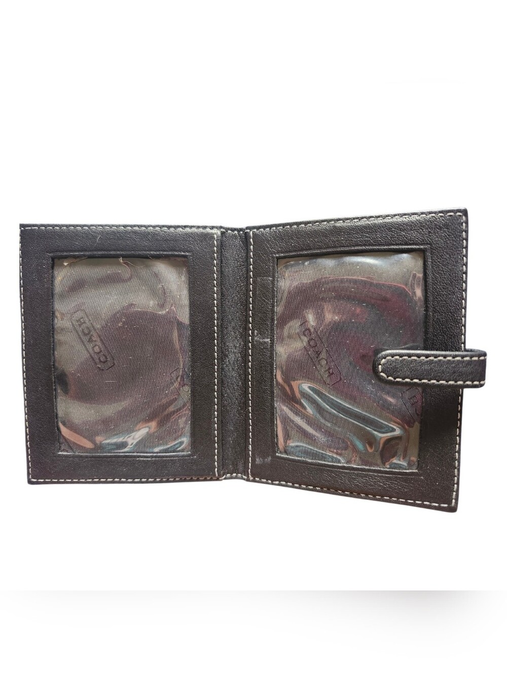 Coach Black Leather Tab Closure Wallet with White Stitching - Picture 3 of 5